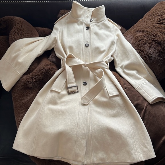 Cream Wool Blend Trench Coat - Picture 1 of 4